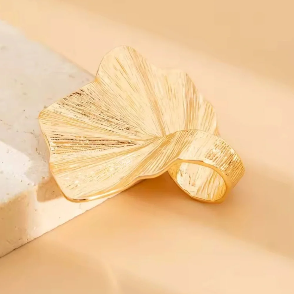 Exaggerated Gold Folded Leaf Wide Sculptural Ring